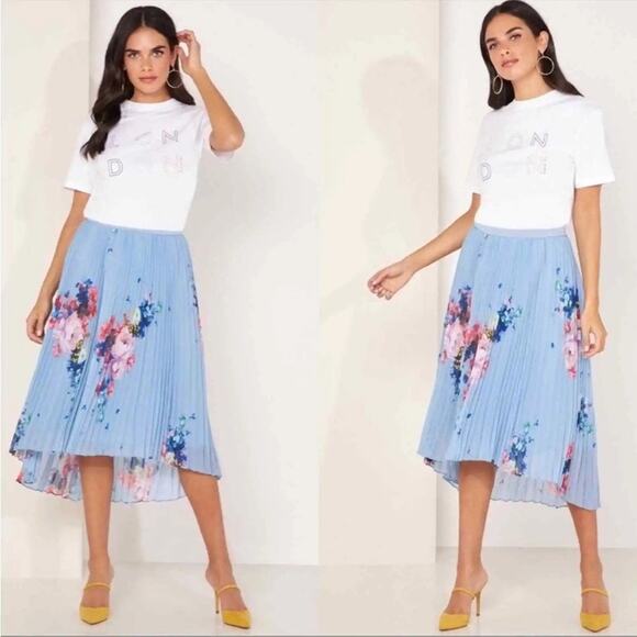 Ted Baker Harrpa Raspberry Ripple Asymmetrical Pleated Midi Skirt Size US 12 - Picture 8 of 14